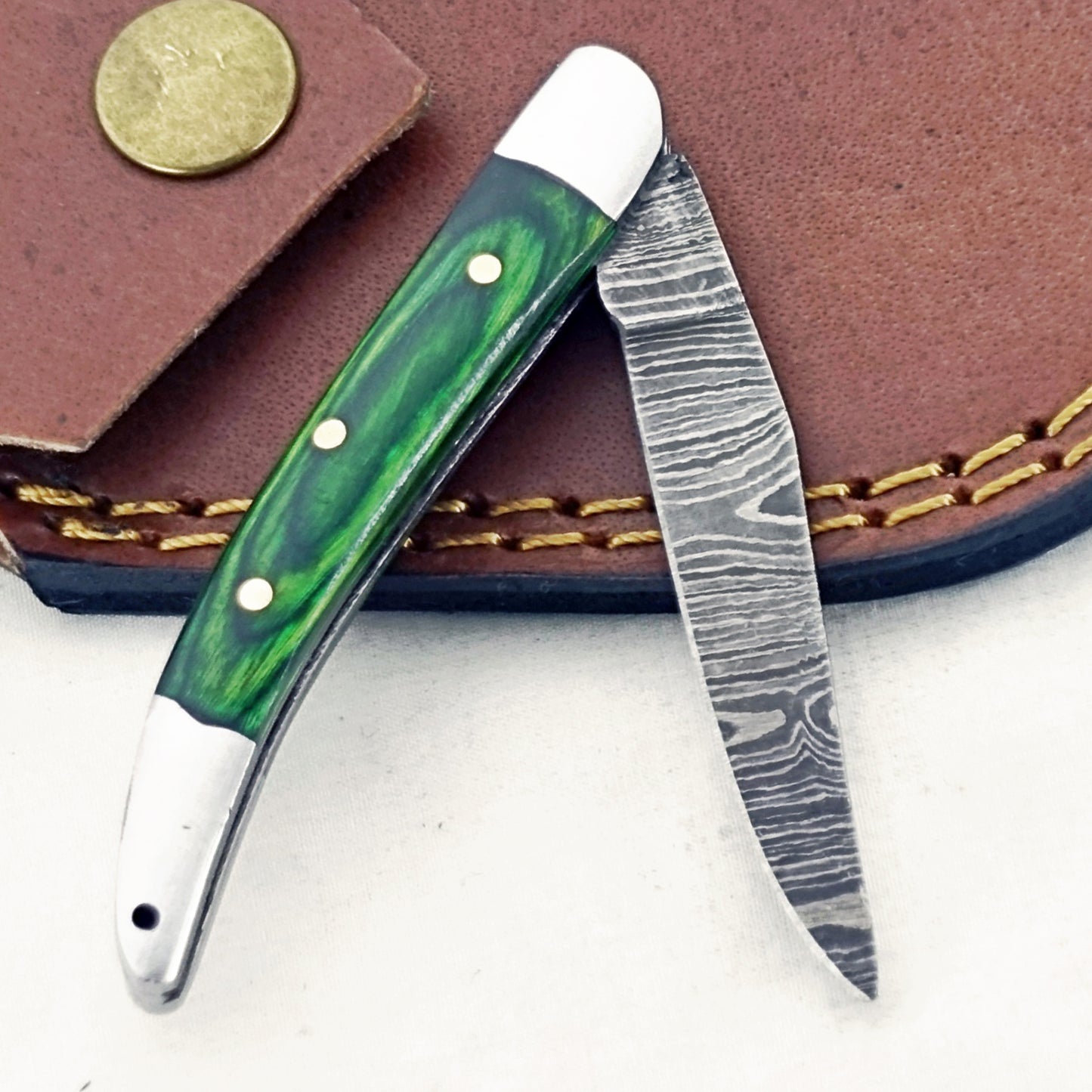 The Shamrock Slim - Folding Pocket Knife - Damascus Steel