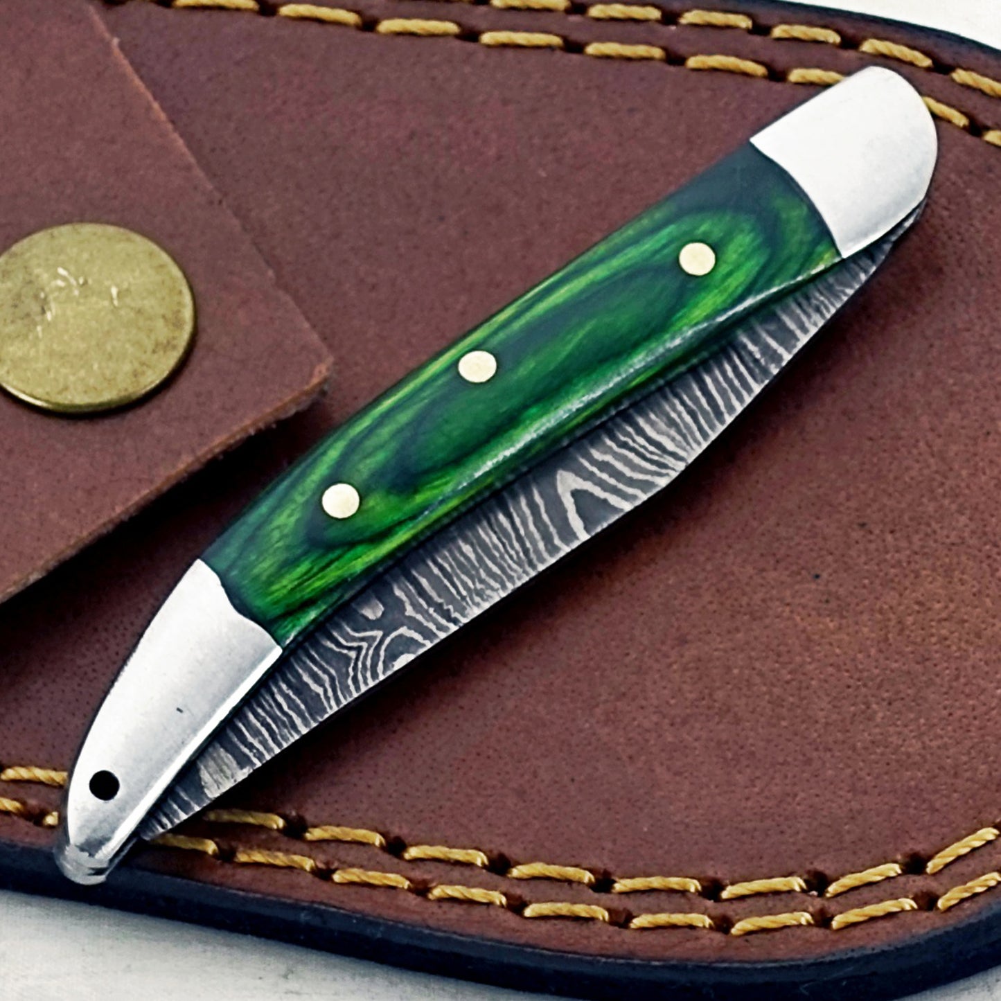 The Shamrock Slim - Folding Pocket Knife - Damascus Steel