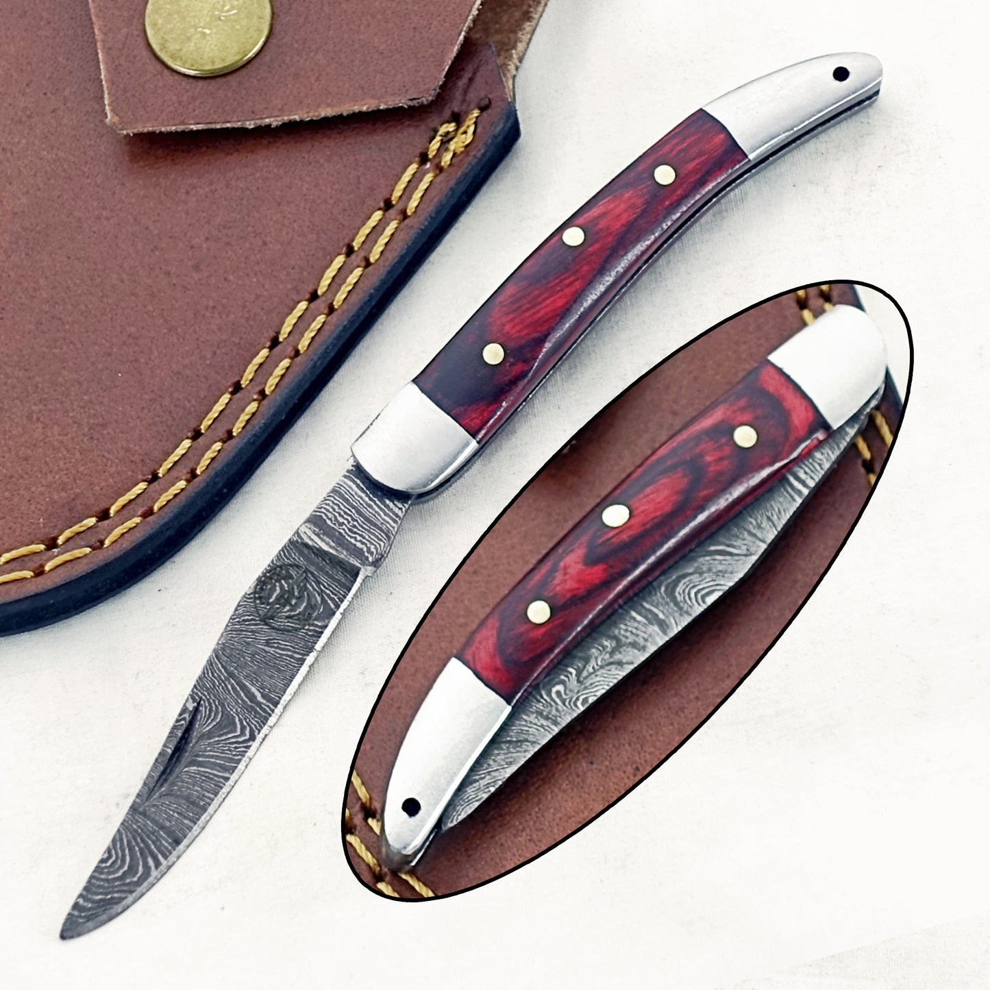 Mahogany Slim - Folding Pocket Knife - Damascus Steel