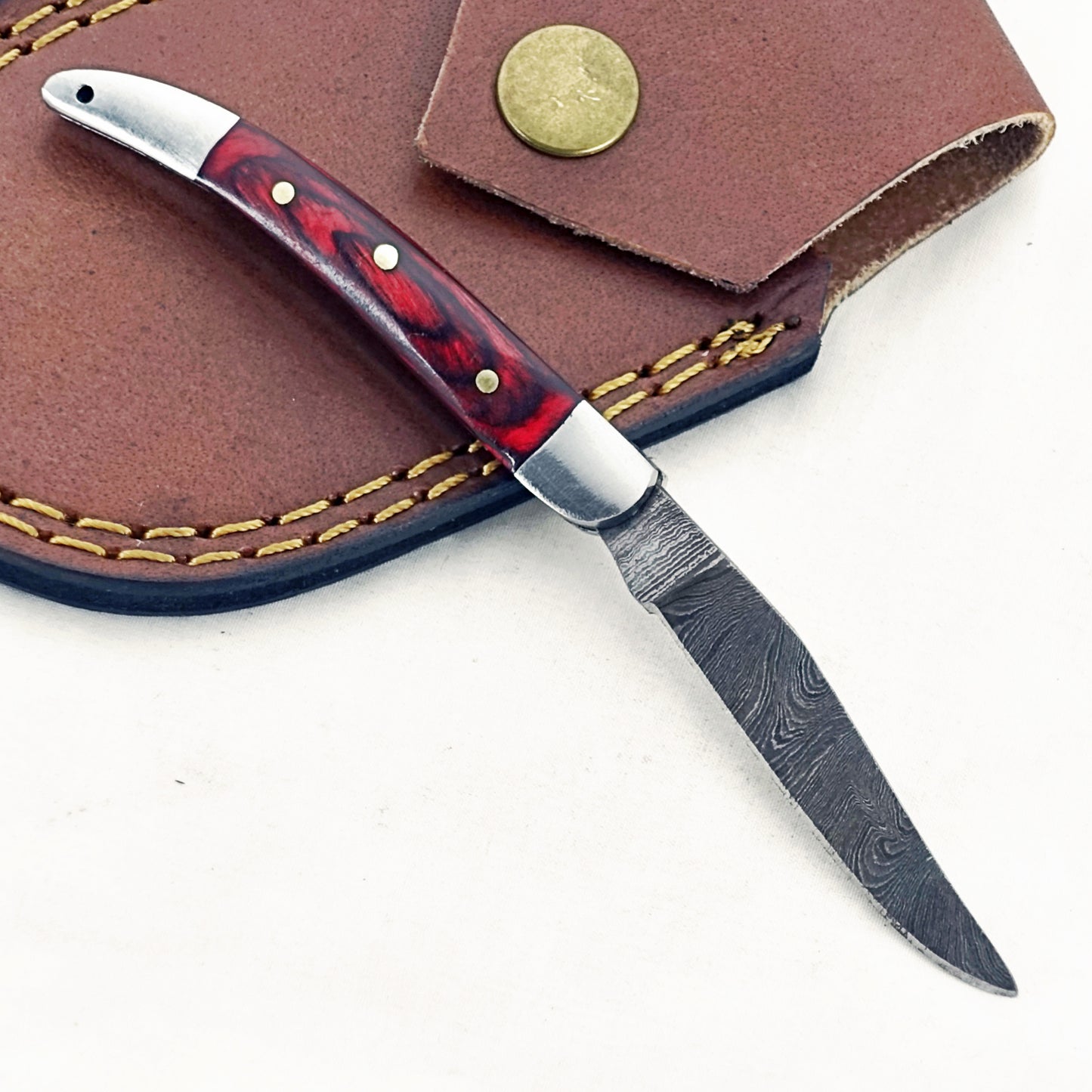 Mahogany Slim - Folding Pocket Knife - Damascus Steel