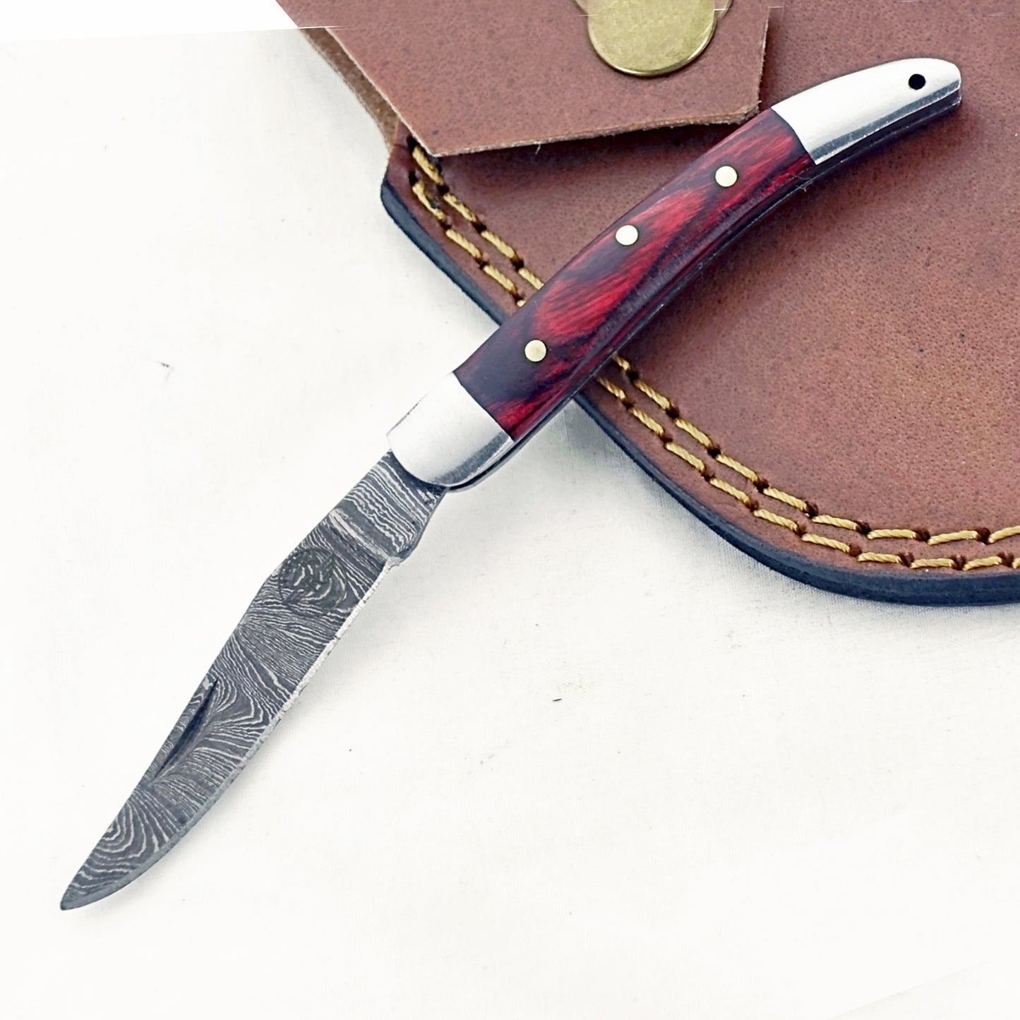 Mahogany Slim - Folding Pocket Knife - Damascus Steel