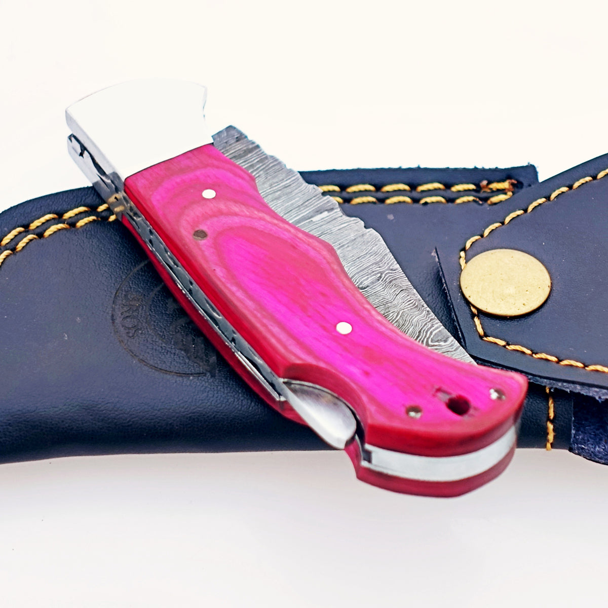 Pinkie Folding Pocket Knife Damascus Steel Blade EDC