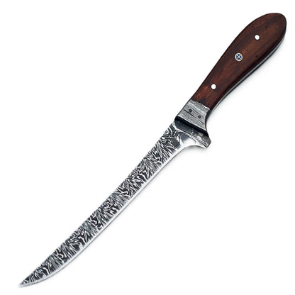 Walnut Fillet Knife - 7" Blade - Damascus Steel