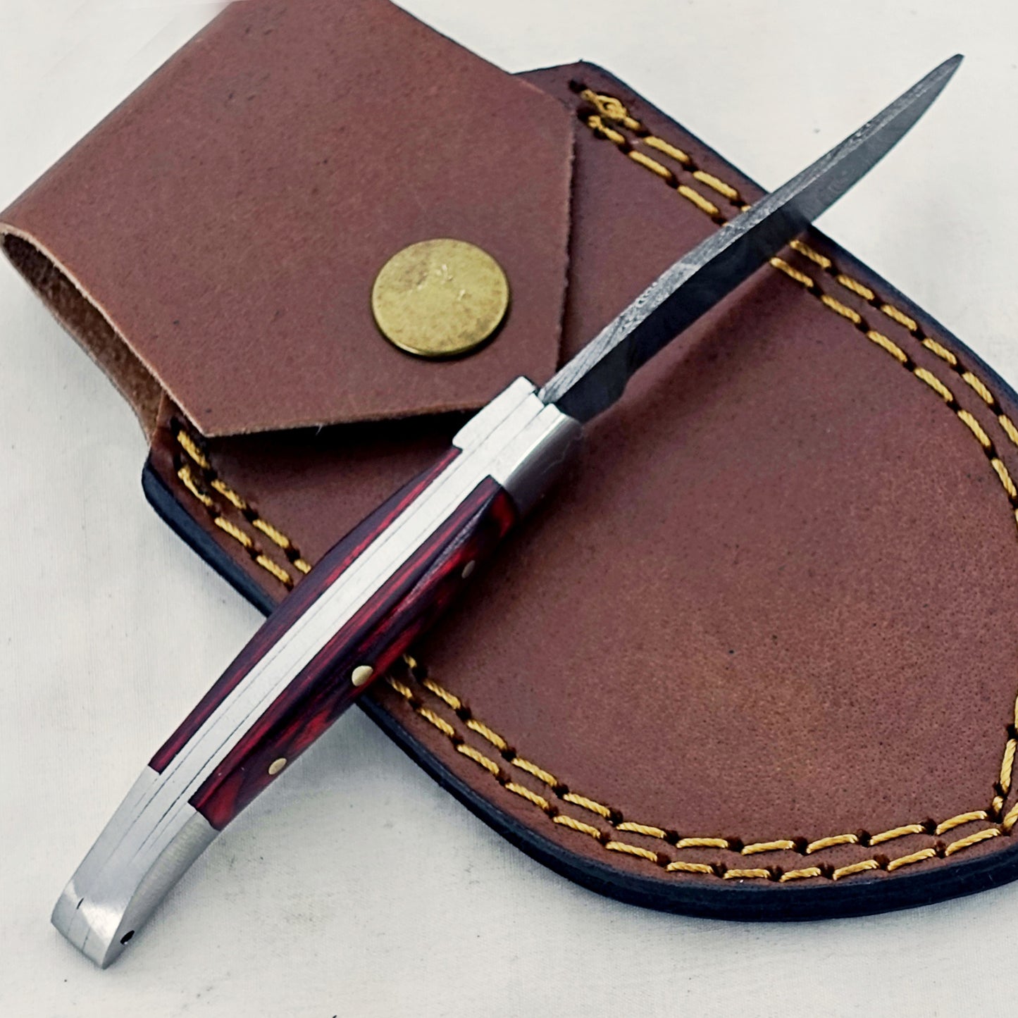 Mahogany Slim - Folding Pocket Knife - Damascus Steel