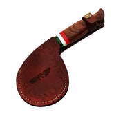 Damascus Steel Pizza Cutter with hardwood handle by Ruddock Bros El Paso Texas USA Ruddock Shirt Pizza cutter  unique pizza cutter custom pizza cutter artisan pizza cutter pizza ax pizza axe ulu