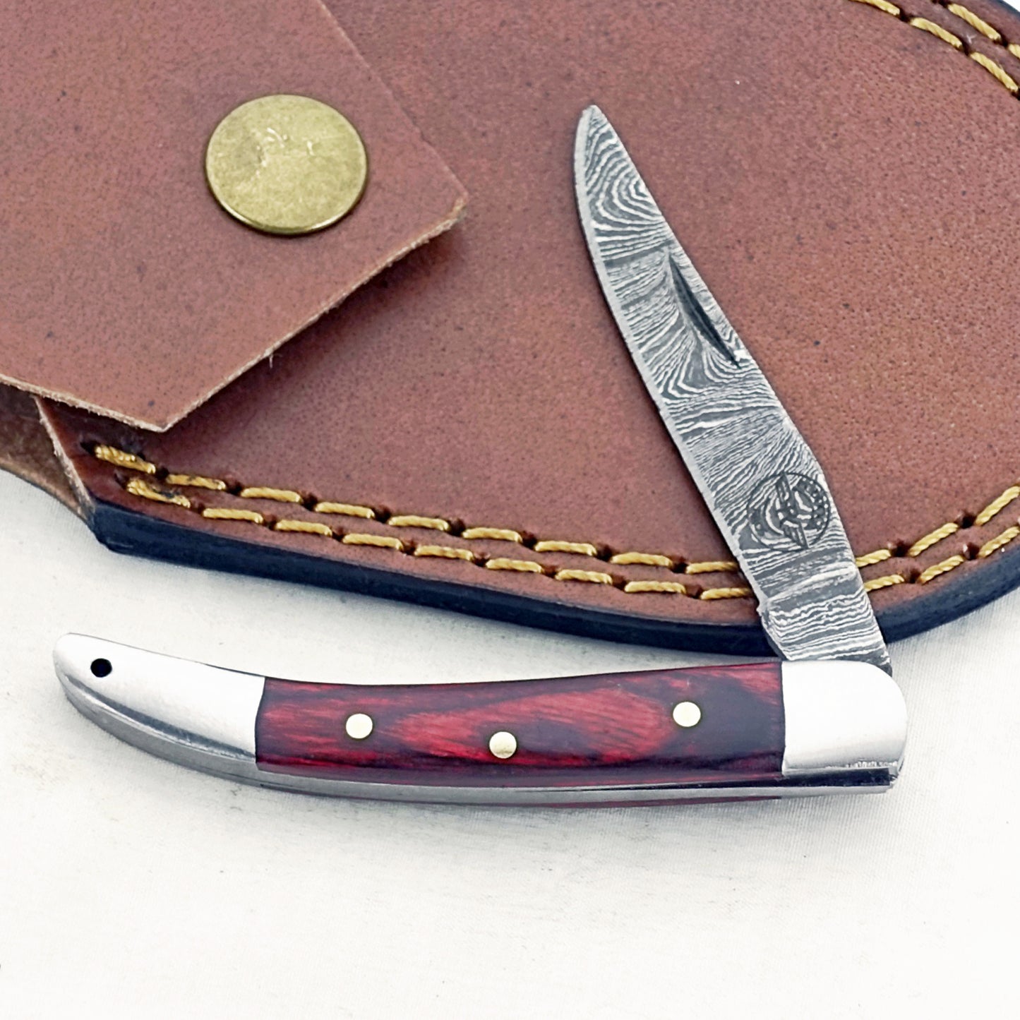 Mahogany Slim - Folding Pocket Knife - Damascus Steel