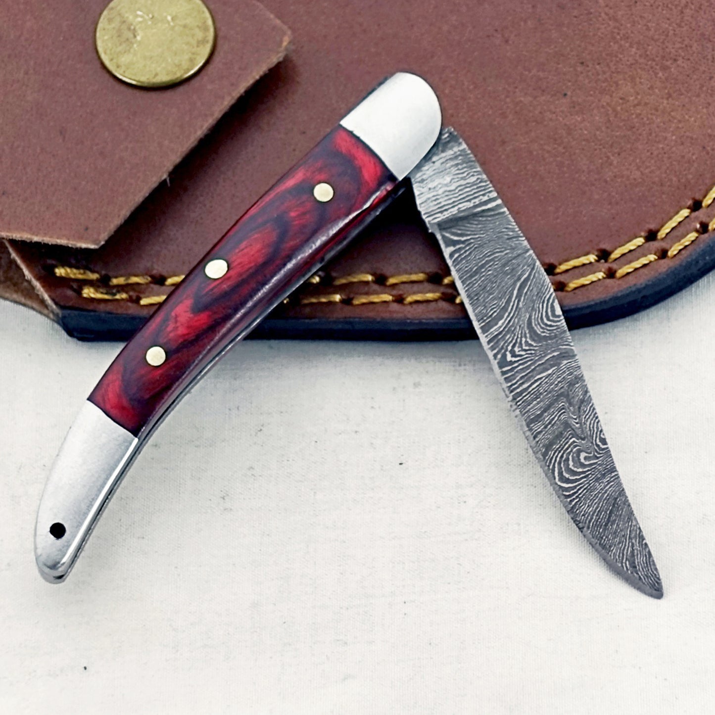 Mahogany Slim - Folding Pocket Knife - Damascus Steel