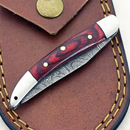 Mahogany Slim - Folding Pocket Knife - Damascus Steel