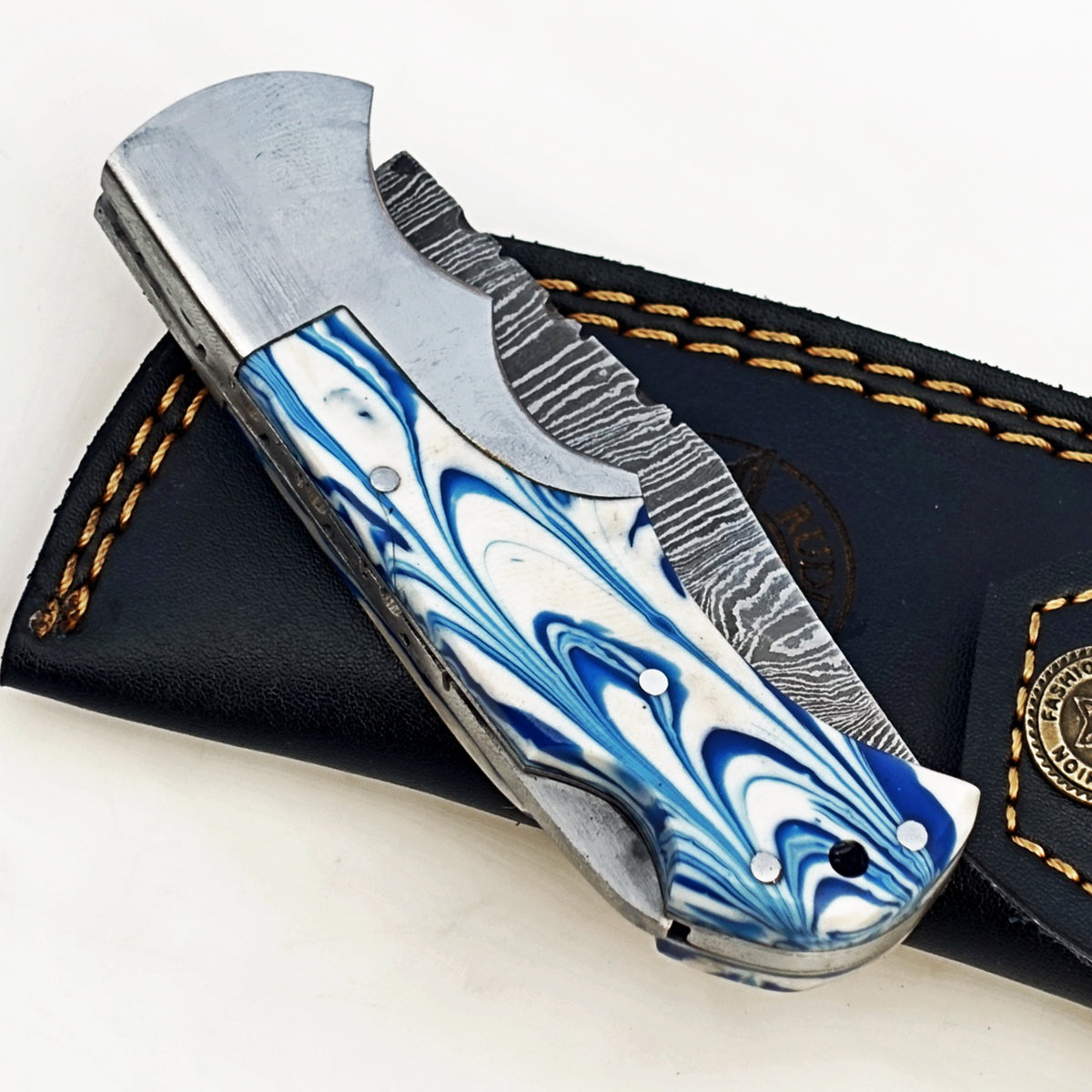 Blueberry Glaze Folding Knife - Damascus Steel