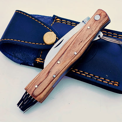 Foraging Mushroom Knife – Curved Blade with Cleaning Brush