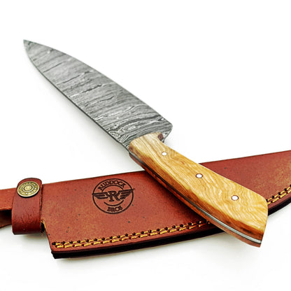 Olivewood Chef Knife - Damascus Steel - 12"