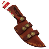 Ruddock Bros fixed blade knife with natural bone and hardwood handle and Damascus steel blade includes leather sheath Ruddock El Paso Texas