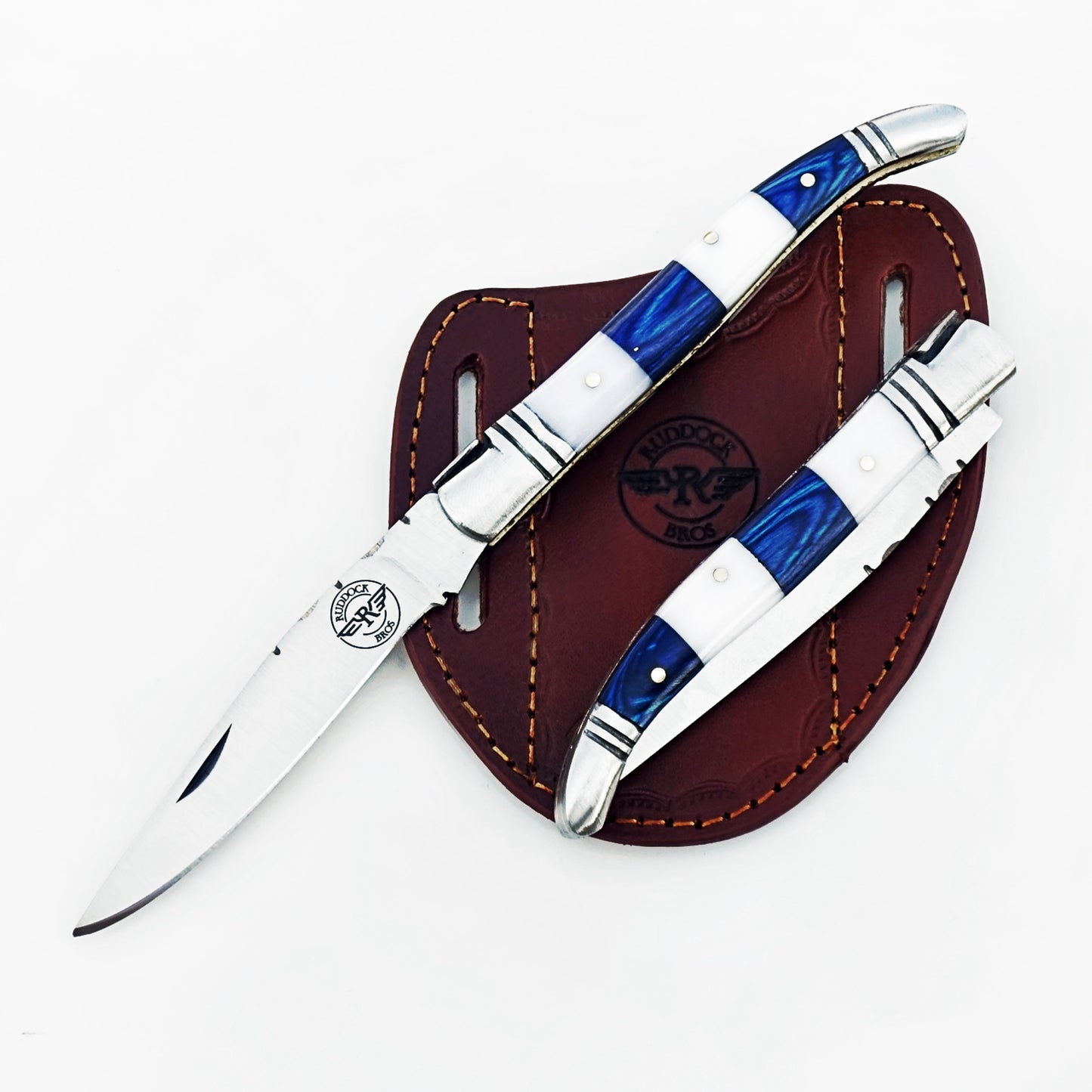 Monsignor Rugby Blue Stripe Folding Knife - Stainless Steel