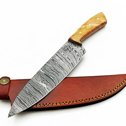 Olivewood Chef Knife - Damascus Steel - 12"