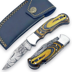 Honey Badger Folding Knife - Damascus Steel