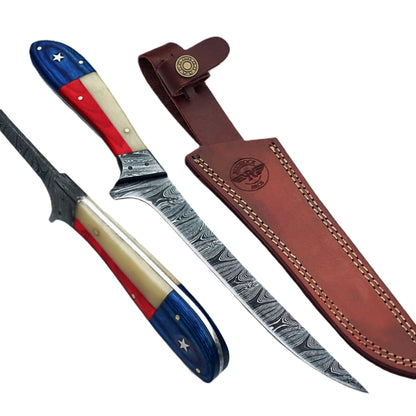 Lone Star Fillet Knife - 7" Blade - Damascus Steel