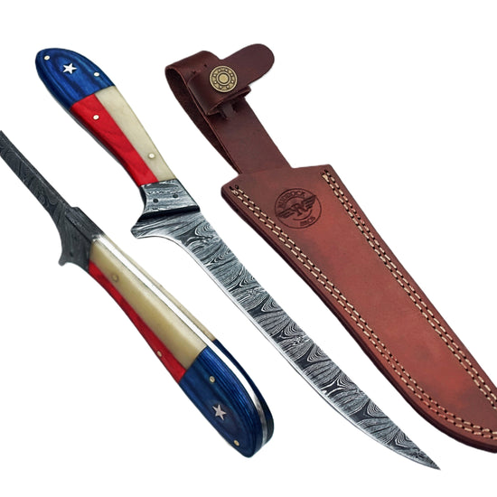 Lone Star Fillet Knife - 7" Blade - Damascus Steel