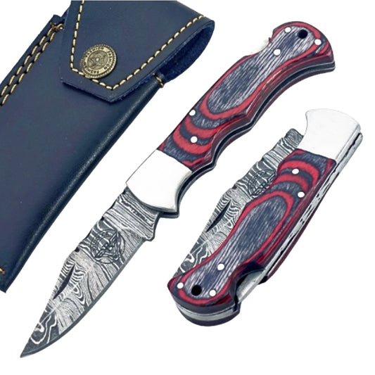 The Knight Folding Knife - Damascus Steel