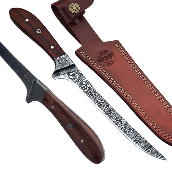 Walnut Fillet Knife - 7" Blade - Damascus Steel