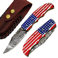 The Murica Folding Knife - Damascus Steel