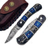 Ruddock Bros Folding Knife with leather sheath damascus steel and hardwood handle Ruddock El Paso Texas USA