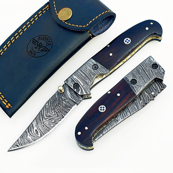 The Patron Folding Knife - Damascus Steel