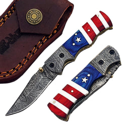 Americana Folding Knife - Damascus Steel