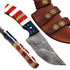 Ruddock Bros fixed blade knife with natural bone and hardwood handle and Damascus steel blade includes leather sheath Ruddock El Paso Texas