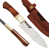 Stainless Steel Chef knife with hardwood and bone handle by Ruddock Bros El Paso Texas USA Ruddock Shirt