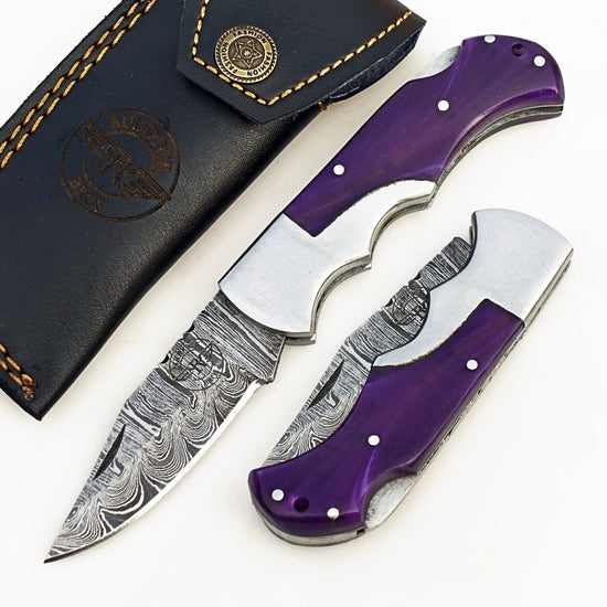 Purple Haze Folding Knife - Damascus Steel