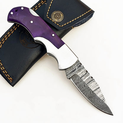 Purple Haze Folding Knife - Damascus Steel