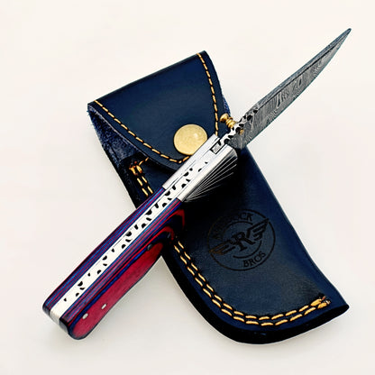 Pink Blue Folding Knife Damascus – Premium Sharp EDC Pocket Blade