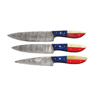 Lone Star 3 Piece Chef Set - Damascus Steel