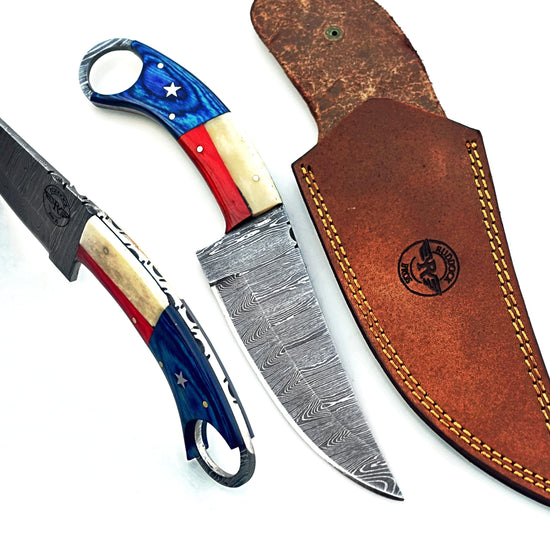 Lone Star  - Ring Handle Utility Knife - Damascus Steel