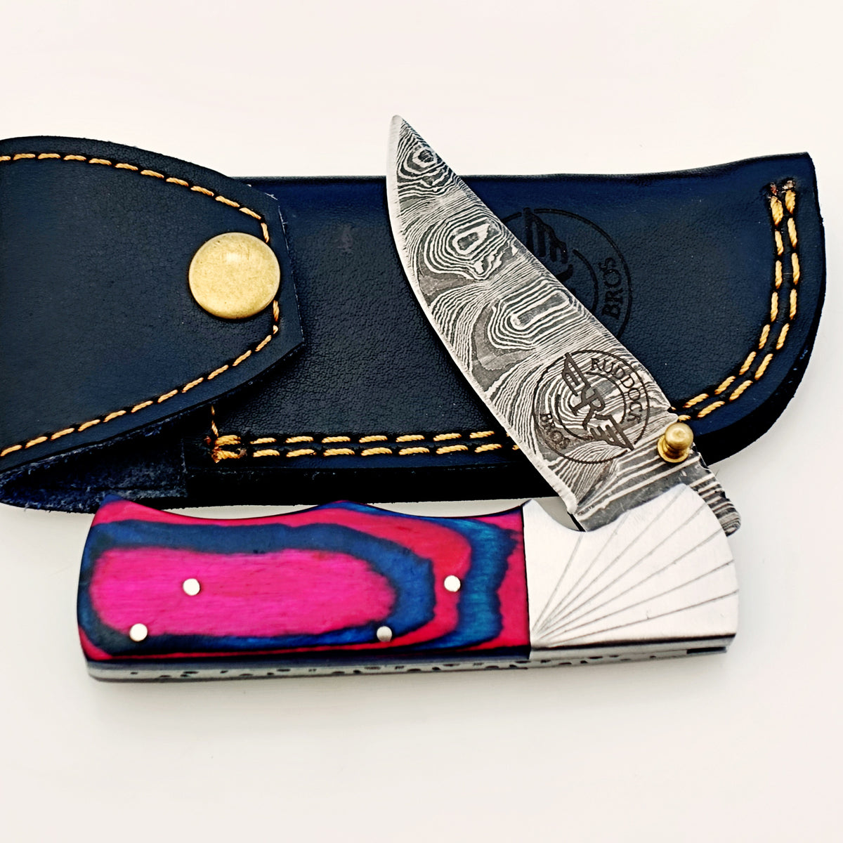 Pink Blue Folding Knife Damascus – Premium Sharp EDC Pocket Blade