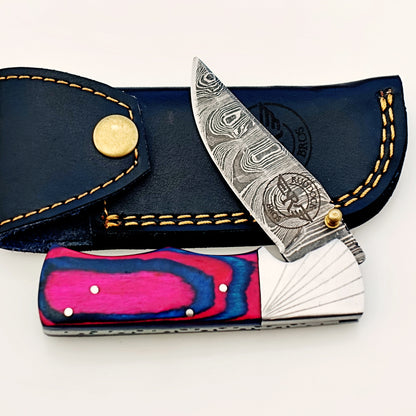 Pink Blue Folding Knife Damascus – Premium Sharp EDC Pocket Blade