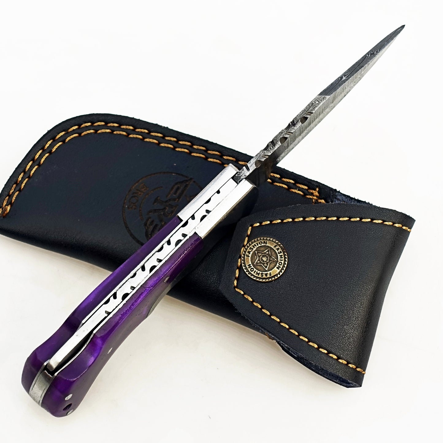 Purple Haze Folding Knife - Damascus Steel