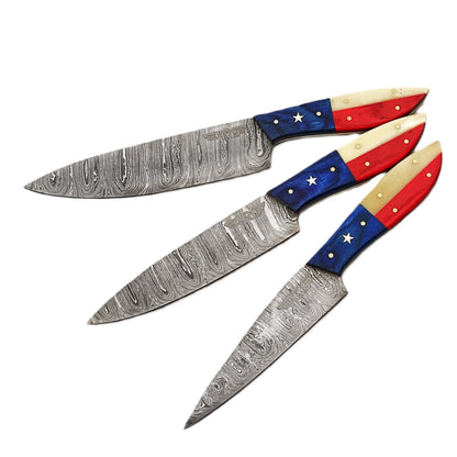Lone Star 3 Piece Chef Set - Damascus Steel
