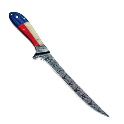 Lone Star Fillet Knife - 7" Blade - Damascus Steel