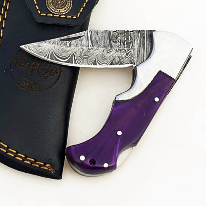 Purple Haze Folding Knife - Damascus Steel