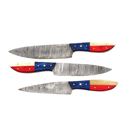 Lone Star 3 Piece Chef Set - Damascus Steel