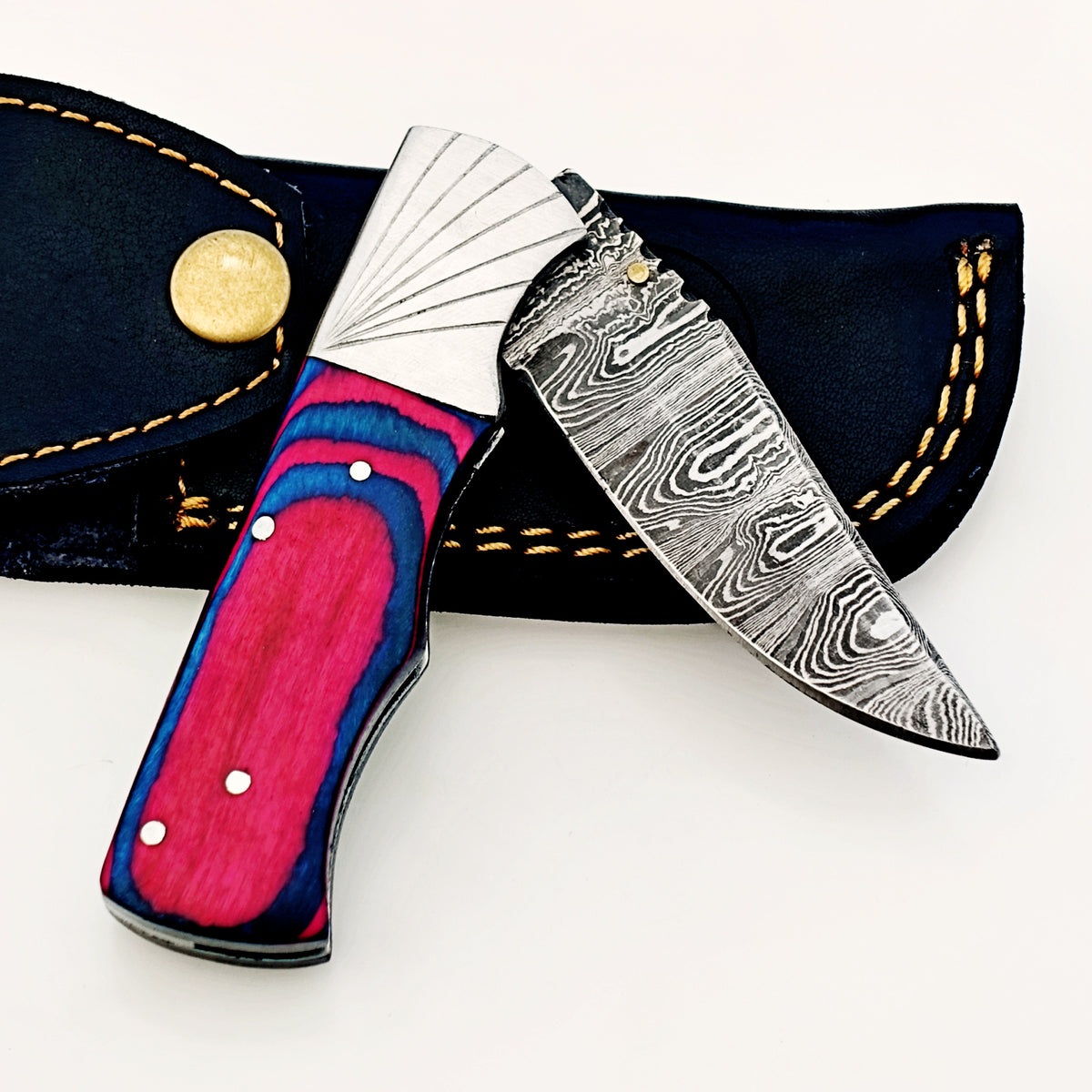Pink Blue Folding Knife Damascus – Premium Sharp EDC Pocket Blade