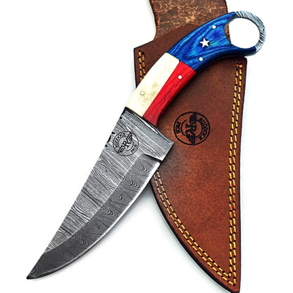 Lone Star  - Ring Handle Utility Knife - Damascus Steel