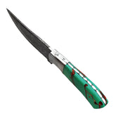 Damascus steel fixed blade knife with resin handle in turquoise with brown accents by Ruddock Bros El Paso TX 