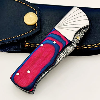 Pink Blue Folding Knife Damascus – Premium Sharp EDC Pocket Blade