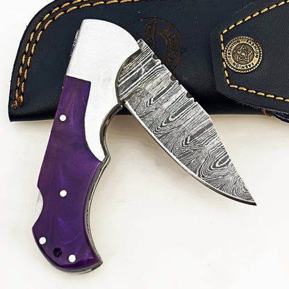 Purple Haze Folding Knife - Damascus Steel
