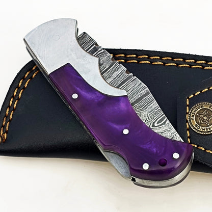 Purple Haze Folding Knife - Damascus Steel