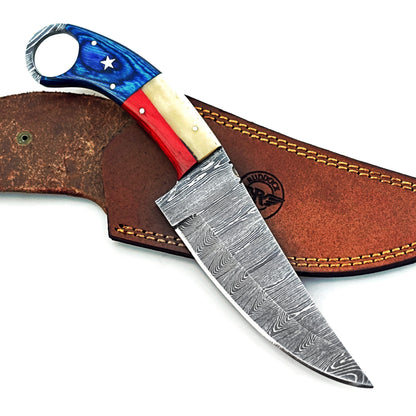 Lone Star  - Ring Handle Utility Knife - Damascus Steel