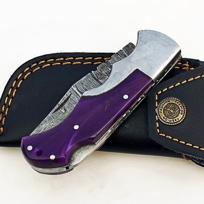 Purple Haze Folding Knife - Damascus Steel