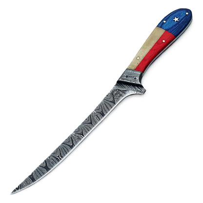 Lone Star Fillet Knife - 7" Blade - Damascus Steel